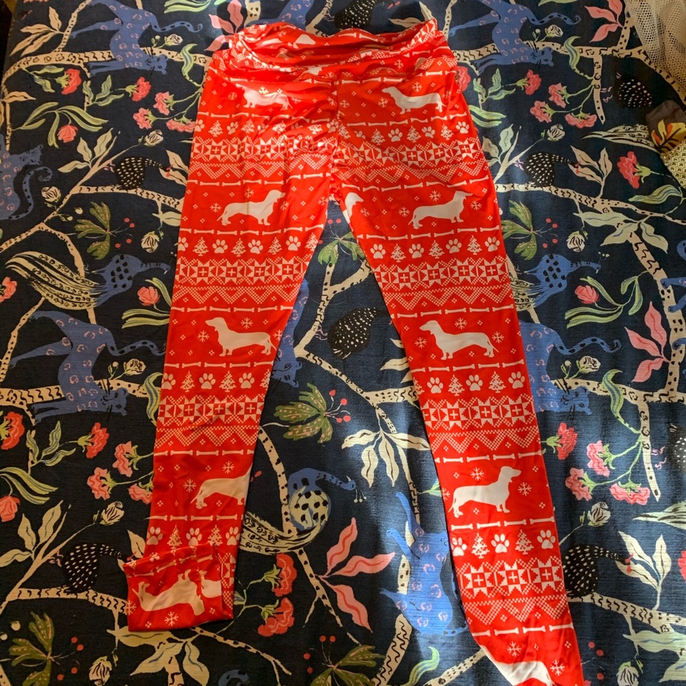 Red and White Dachshund Leggings